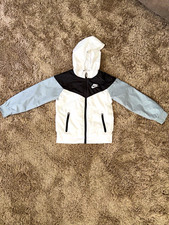 Nike Boys Colorblock Hooded Windbreaker Jacket L Full Zip White Black Gray
