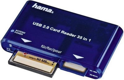 Hama Kartenleser USB 2.0 35in1 SD microSD CF Kartenlesegerät USB-A Blau