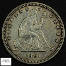 1891 Seated Liberty Silver Quarter 25C