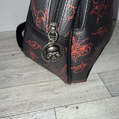 Ed Hardy Black & Red Small Backpack Leather Butterfly Design  display picture 1