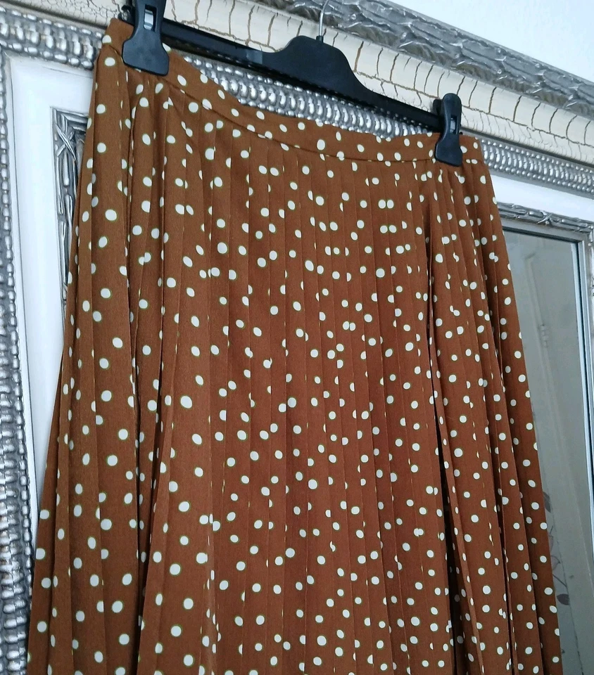 MAX MARA женщины дизайнерский коричневый смесь в горошек ретро стиль плиссированные Midi юбка UK12 - Изображение 3 из 4
