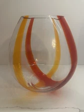 LSA International Poland Clear Red & Orange Blown Art Glass Vase