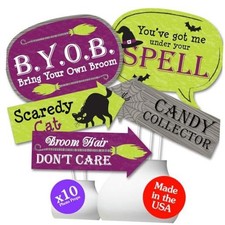Funny Happy Halloween - Witch Photo Booth Prop Kit, DIY Setup - 10pc