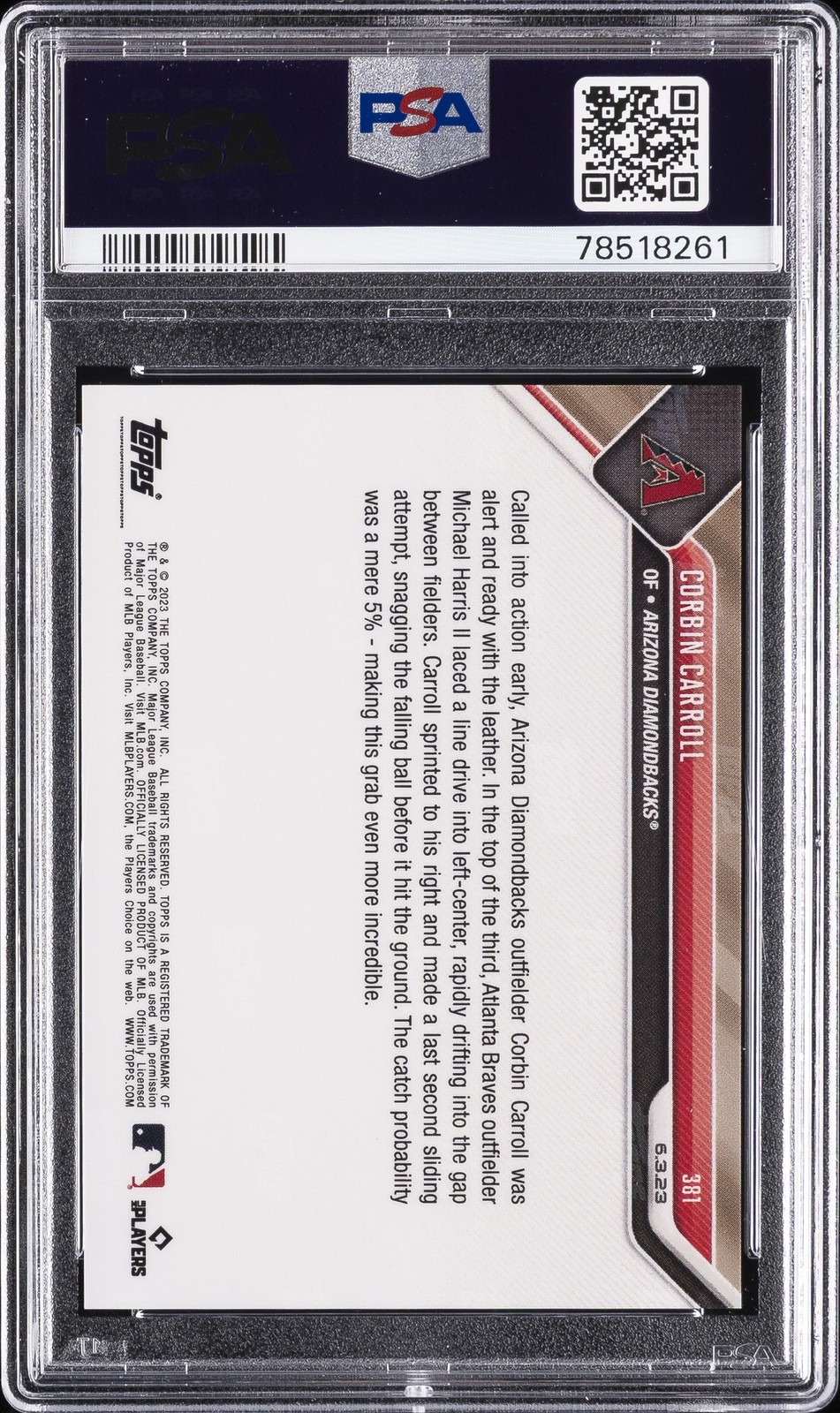 2023 TOPPS NOW #381 CORBIN CARROLL ROOKIE RC PSA 10 view 2