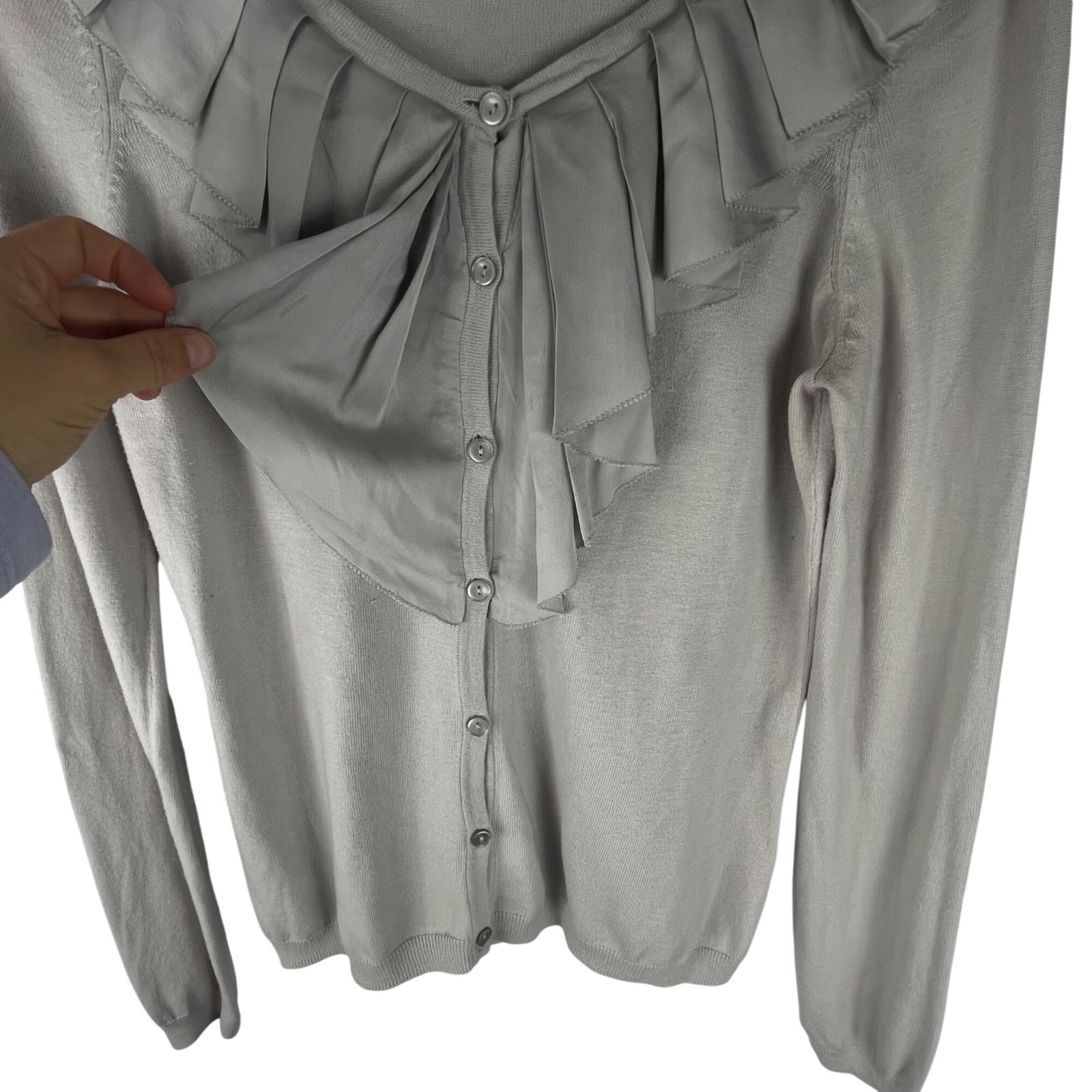 Halogen Light Gray Ruffle Button Front Cotton Car… - image 4