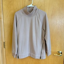 Athleta Cozy Karma Side Zip Funnel Neck Sweatshirt Taupe M