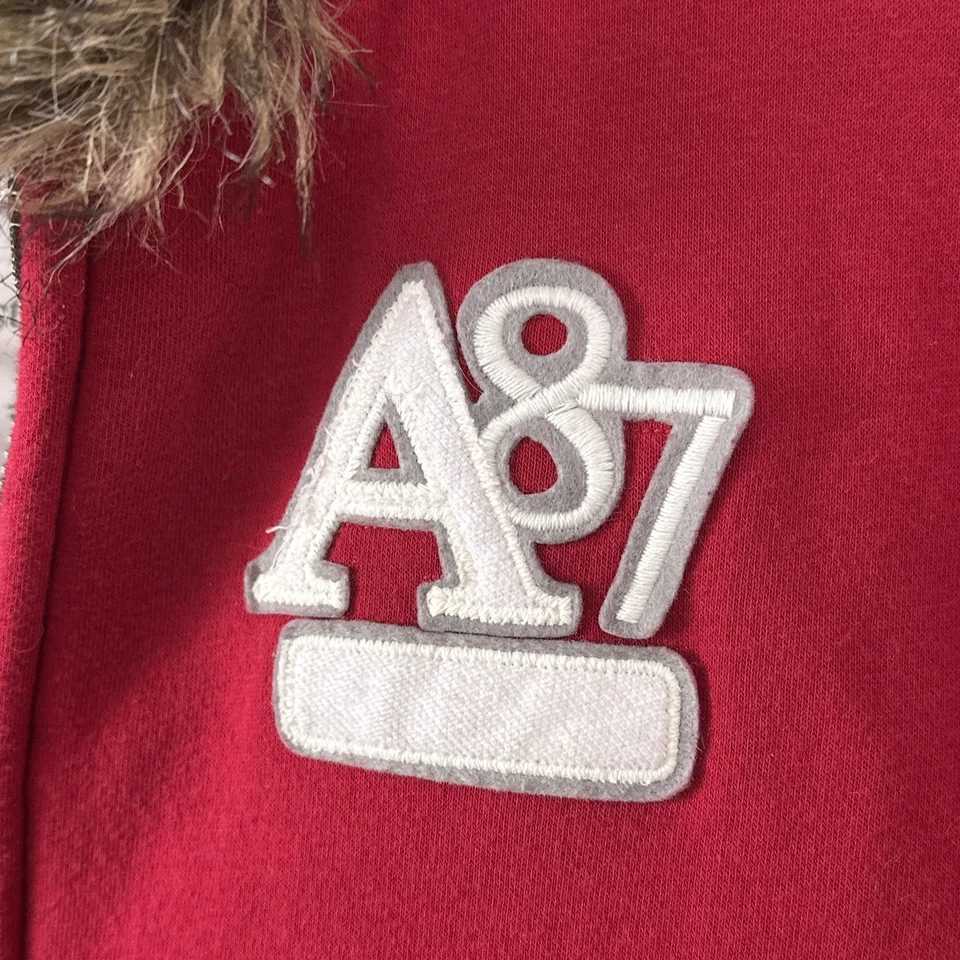 Vintage Y2K Aeropostale Faux Fur Zip Hoodie Juniors Size XL Red Jacket A87 Lined - Image 3 of 4