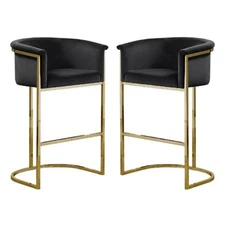 Home Square Velvet and Metal Barstool with Chrome Base in Black - Set of 2