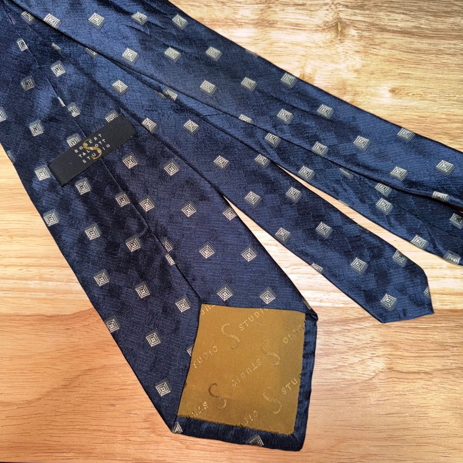 Robert Talbott Studio Blue Geometric Square Print… - image 3