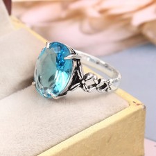 925 Sterling Silver Swiss Blue Topaz Gemstone Jewelry Ring US All Size