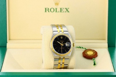 Rolex Datejust 36mm Oysterquartz, Black Dial, Fluted Bezel - Gold
