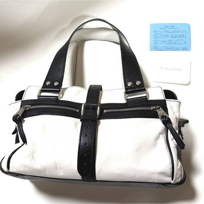 MULBERRY Handtasche Schwarz Weiß Leder Damen Beuteltasche Tasche Geldbeutel