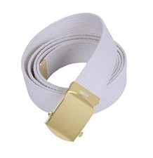NEW MILITARY UNIFORM WHITE ADJUSTABLE COTTON WEB BELT WAIST 19"-61" GOLD BUCKLE