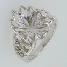 925 Sterling Silver Lotus Flower Ring Semi Mount Empty 18X13 MM Stone Setting