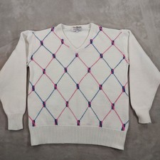 Vintage Lady La Mode Sweater Womens Large V Neck Diamond Geometric USA Made 80s