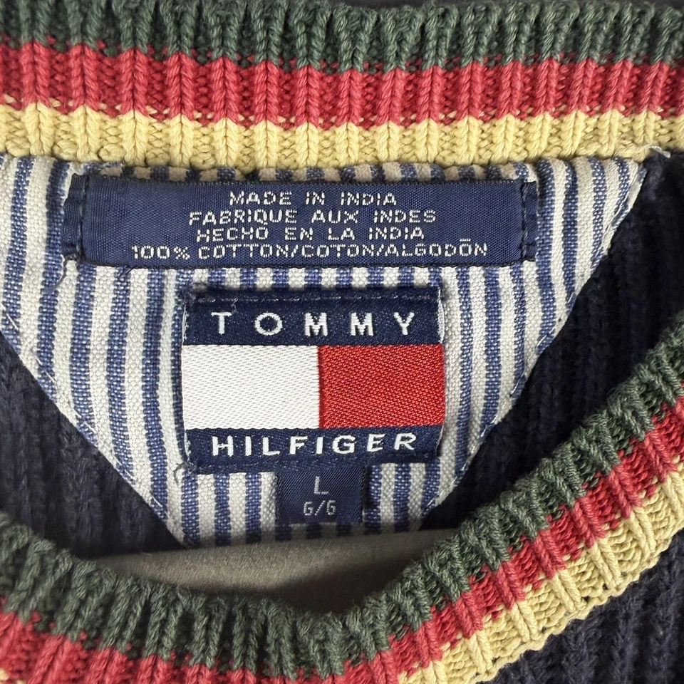 Suéter Tommy Hilfiger Vintage Juvenil Grande 6 Tejido Cuello Redondo Rayas Bloque de Color Foto 3 de 4