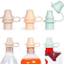 KiddiKap- No Spill Silicone Bottle Top Spout 3 Pack Bundle Green, Sand Peach