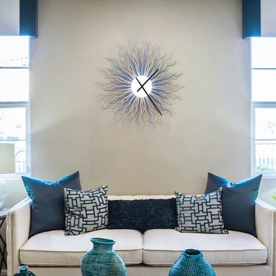 Organic blue / silver sunburst clock with silent movement - Medusa Arctic