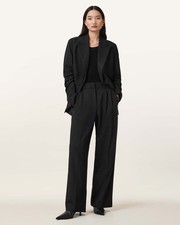 Image of AllSaints Women's Wide-Leg Pinstripe Trousers Black Size 6 Relaxed Fit Buttoned