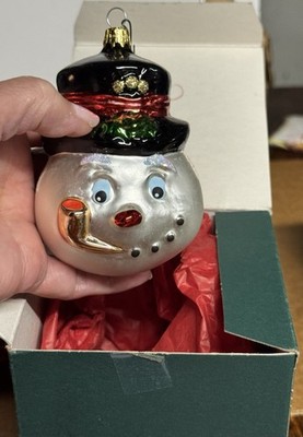 Glass Vintage Ornament Snowman Head 4  Tall 2.75 Wide Kurt Adler. Hand Painted