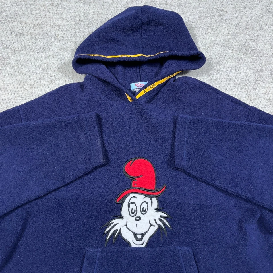 复古 Dr Seuss 连帽衫成人 XXL 2XL 蓝色羊毛绿色蛋火腿毛衣 Sam — 第 2/4 张图片