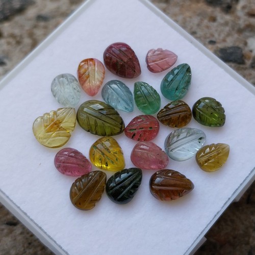 Natural Top Quality  Multi Color Tourmaline Carving Shape Leaf  20 Piece lot - Afbeelding 14 van 24