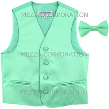 New Kids Boys Formal Tuxedo Vest Bowtie Aqua Green US Sizes 2-14 Wedding Party