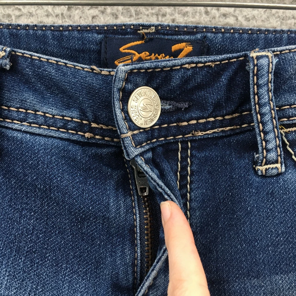 Bermudas Seven7 para mujer 8 (real 33x6) azul denim tiro medio mezcla de algodón Foto 3 de 4