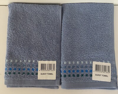 2 x 100 % Baumwolle Gästetücher in blau mit gelbem Stich Design 30 cm x 50 cm