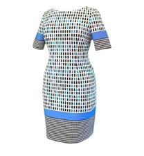 Tahari Arthur S Levine Blue White Geometric Abstract Sheath Dress Size 8