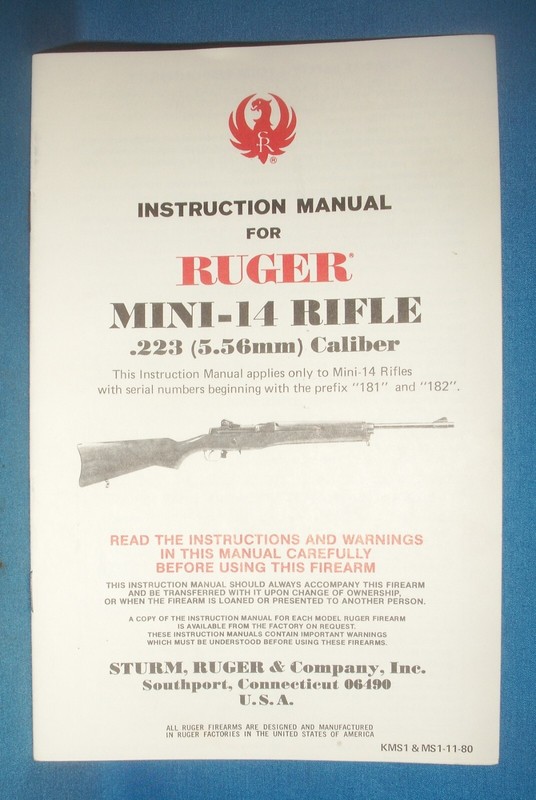 RUGER MINI-14 INSTRUCTION MANUAL Dtd. 11-80  C223E