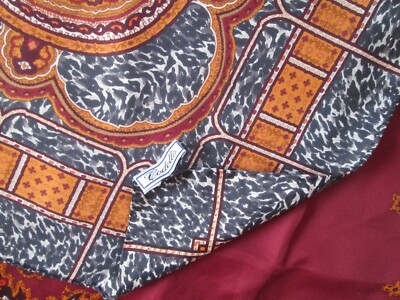 Foulard En Soie Vintage Codello - 90x90 Cm - Couleurs Marron Et Bleu - Occasion Très Bon état