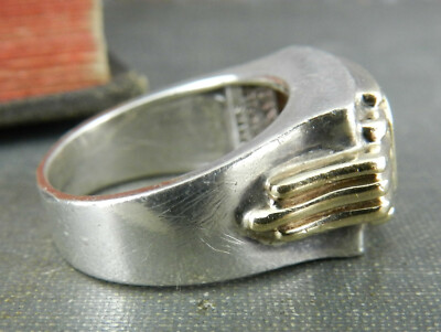 Art Deco Style Signed FM 925 Sterling Silver & 14K Yellow