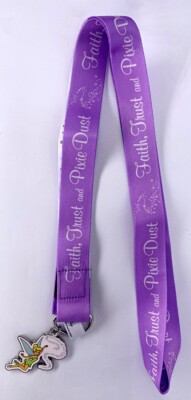 Disney Parks Tinkerbell Faith Trust and Pixie Dust Pin Lanyard with Charm - NEW