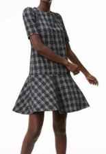 Ann Taylor Loft Black White Print Short Sleeve Drop Waist Flounce Dress S