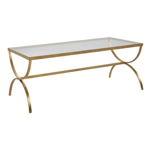 Uttermost Crescent Iron and Tempered Glass Coffee Table in Antique Gold - Picture 1 of 7
