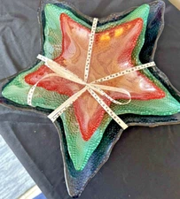 Starfish Decor Dish Set Of 3/ROYAL BLUE GREEN & RED  NWOT