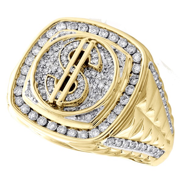 10K Gelbgold Diamant Geld / Dollar Zeichen Pinky Ring 19Mm Statement Band 1 Ct.-image