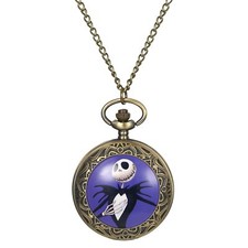 Bronze Tone Halloween Skull Skeleton Arabic Numerals Quartz Pocket Watch Gift