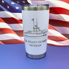 US Coast Guard Veteran Engraved Tumbler Coffee Cup Military Water Travel Mug