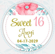 HAPPY BIRTHDAY SWEET 16 SIXTEEN YEARS PARTY STICKERS GLOSSY WHITE LABELS 2"x 2"