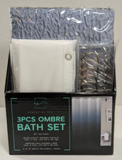 Essential Spa 3 pc Blue Ombre Bath Set Micro-Sculpt Curtain Frosted Peva Liner
