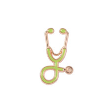Nurse Doctor Stethoscope Pin Ships From USA Green on Gold P-081