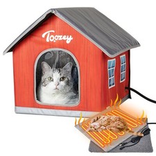 Heated Outdoor Cat House Insulated Waterproof with Thermostatic Heating Pad