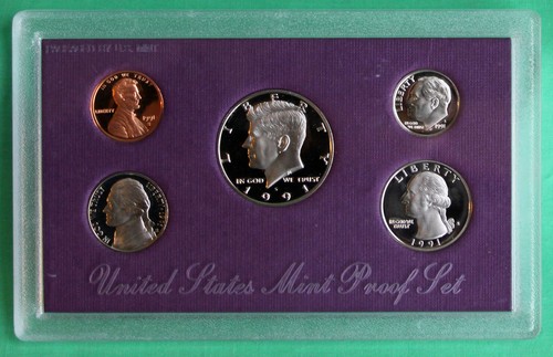 1991 S Estados Unidos como nuevo conjunto anual de 5 monedas a prueba caja original y certificado de autenticidad - Imagen 3 de 4