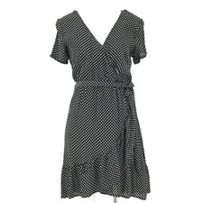 Blue Rain Dress Womens Small Black White Short Sleeve Pullover Lined Elastic