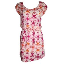 Banana Republic Dress Size M Pink Orange Circles Pullover Lightweight Beachy