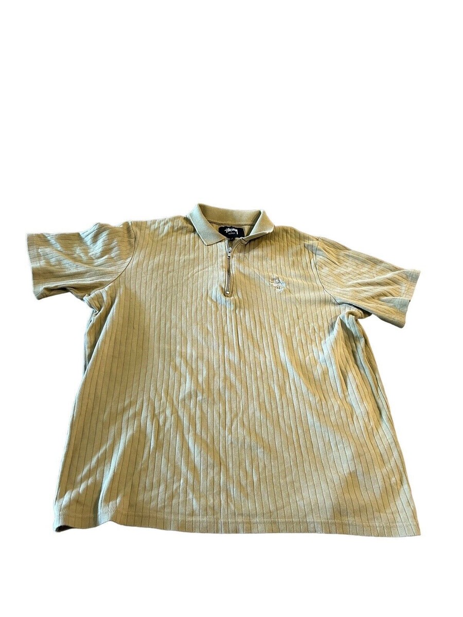 Stussy Men's Polo Shirt Size L Olive Short Sleeve Logo 1/4 Zip