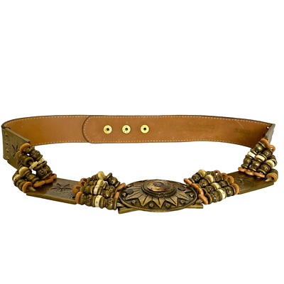 Streets Ahead Beaded Sun Brass Medallion Italian Leather Statement Belt Streets Ahead Classic Italian Leather Belt Gold Buckle  main image 4