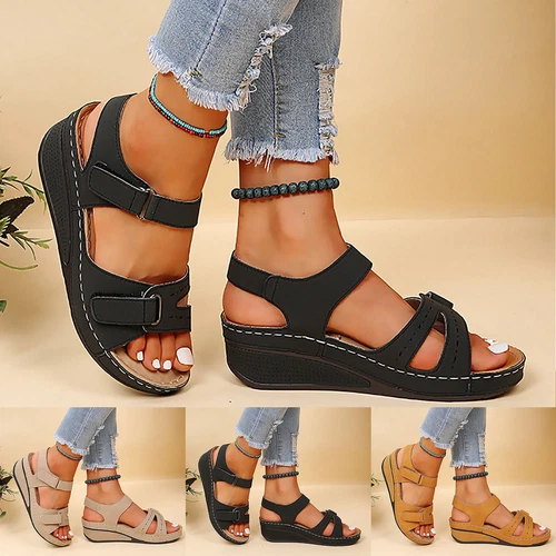 Damen-Sandalen Sommer orthopädische Keilabsatz Wandern Fersenriemen flach Freizeitschuhe Größe - Bild 3 von 21